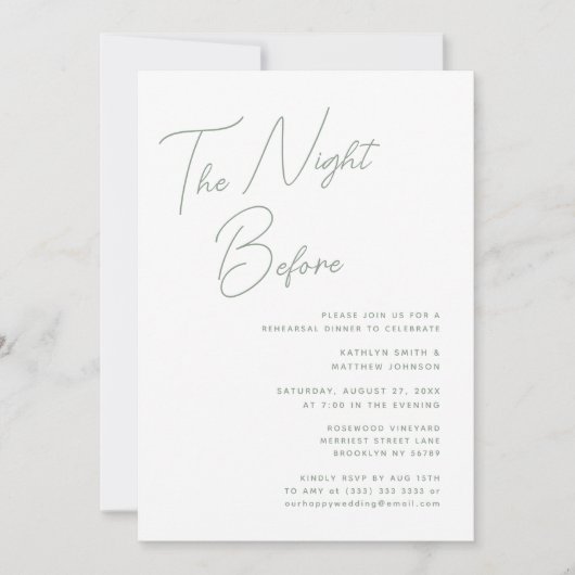 Sage Green grillig script chic de avond ervoor Kaart (Voorkant)