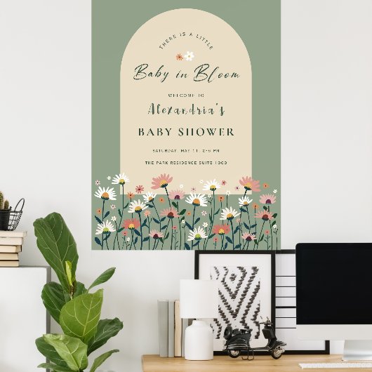 Sage Green Grote Baby in Bloom Douche Sign Poster (Thuiskantoor)