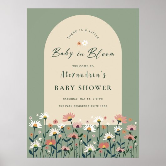 Sage Green Grote Baby in Bloom Douche Sign Poster (Voorkant)