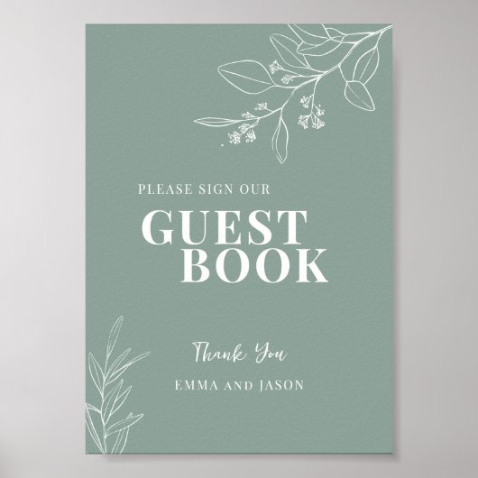 Sage Green Guest Book Wedding Sign Poster (Voorkant)