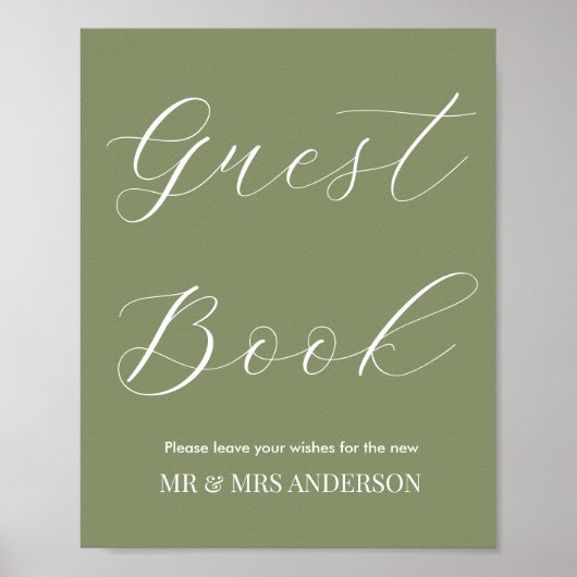 Sage Green Guest Book Wedding Sign Poster (Voorkant)