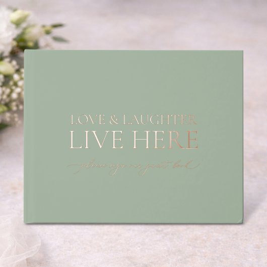Sage Green Guest Book with Real Gold Foil Gastenboek