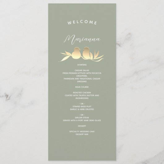 Sage Green Guest Name Wedding Menu (Voorkant)
