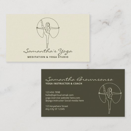 Sage Green Gym Yoga Pilates Meditation Instructor Visitekaartje (Voorkant / Achterkant)