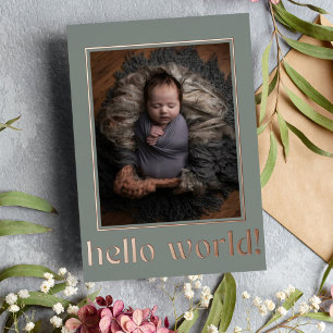 Sage Green Hallo World Foto Birth Announance Folie Uitnodiging