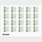 Sage Green Hand Drawn Floral Botanical Wedding Vierkante Sticker (Vel)