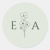 Sage Green Hand Drawn Floral Monogram Wedding Ronde Sticker (Voorkant)