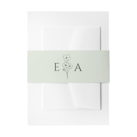 Sage Green Hand Drawn Floral Monogram Wedding Uitnodigingen Wikkel (Voorkant Voorbeeld)