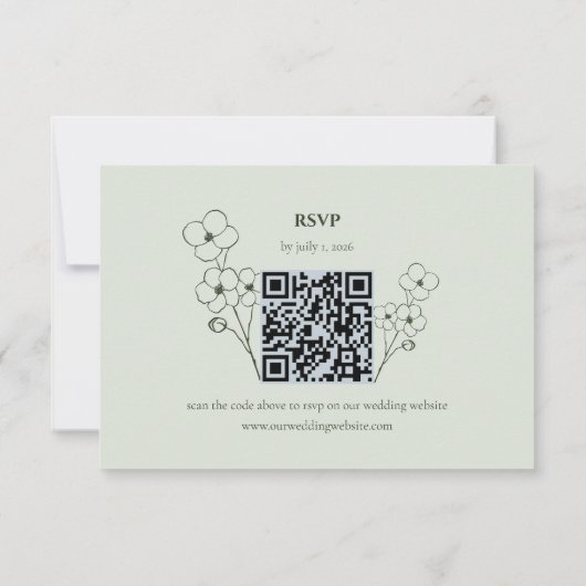 Sage Green Hand Drawn Floral QR Code RSVP (Achterkant)