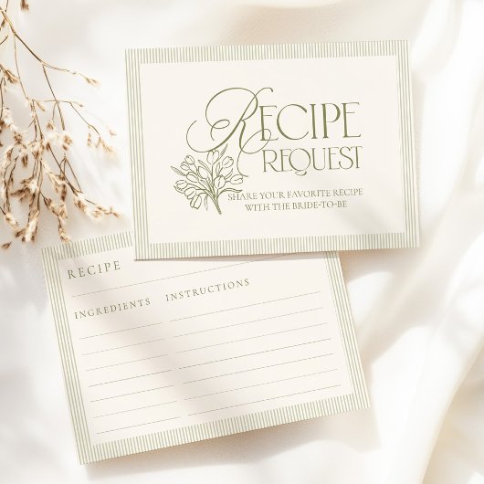 Sage Green Hand Drawn Floral Recipe Request Card Informatiekaartje