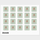 Sage Green Hand-Drawn Strawberry Retouradres Vierkante Sticker (Vel)
