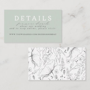 Sage Green Hand Drawn Wildflower WeddenDetails Informatiekaartje