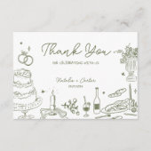 Sage Green Hand getekend grillige bruiloft Dank u Informatiekaartje (Voorkant)
