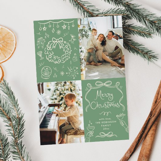 Sage Green Hand Getrokken Bogen Vrolijk Kerstmis 2 Feestdagenkaart