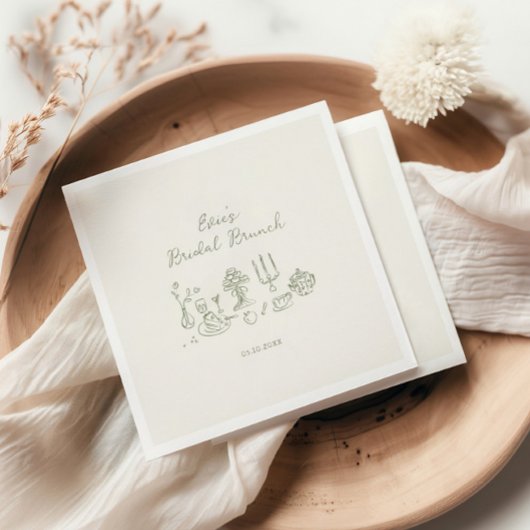 Sage Green Hand Getrokken Bruids Brunch Servet