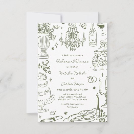 Sage Green Hand getrokken grillige repetitie diner Kaart (Voorkant)