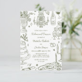 Sage Green Hand getrokken grillige repetitie diner Kaart (Staand voorkant)