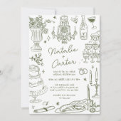 Sage Green Hand Getrokken Whimsical Wedding Kaart (Voorkant)