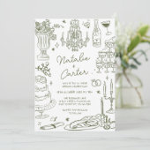 Sage Green Hand Getrokken Whimsical Wedding Kaart (Staand voorkant)