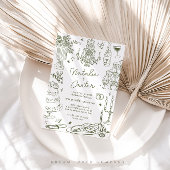 Sage Green Hand Getrokken Whimsical Wedding Kaart