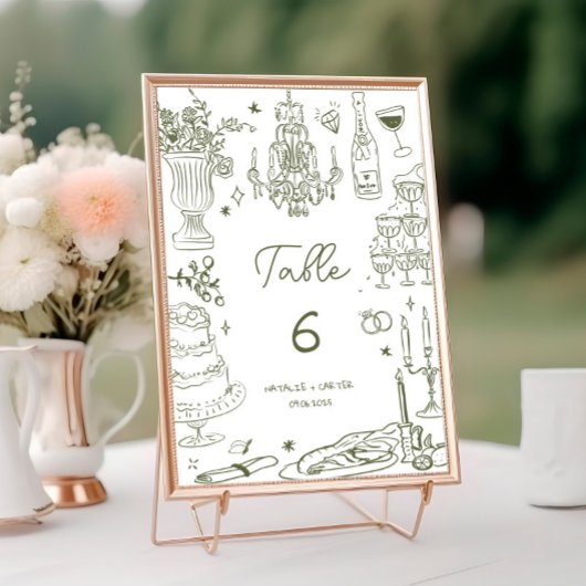 Sage Green Hand Getrokken Whimsical Wedding Kaart