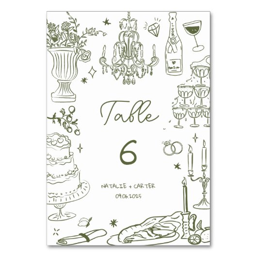 Sage Green Hand Getrokken Whimsical Wedding Kaart (Voorkant)