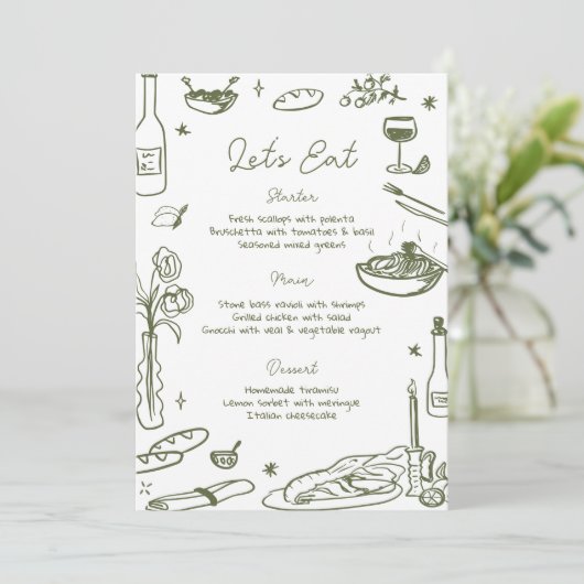 Sage Green Hand Getrokken Whimsical Wedding Menu (Staand voorkant)