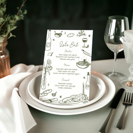 Sage Green Hand Getrokken Whimsical Wedding Menu