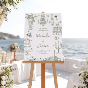 Sage Green Hand Getrokken Whimsical Wedding Perfect Poster