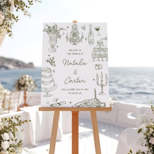 Sage Green Hand Getrokken Whimsical Wedding Perfect Poster