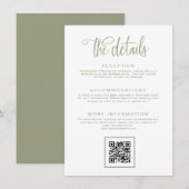Sage Green handgeschreven kalligrafie bruiloft det Informatiekaartje (Voorkant / Achterkant)