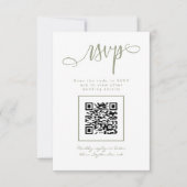 Sage Green Handgeschreven Script Eenvoudige QR-cod RSVP Kaartje (Voorkant)