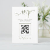 Sage Green Handgeschreven Script Eenvoudige QR-cod RSVP Kaartje (Staand voorkant)
