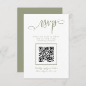 Sage Green Handgeschreven Script Eenvoudige QR-cod RSVP Kaartje (Voorkant / Achterkant)