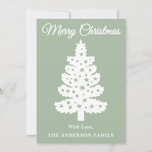 Sage Green handgeschreven script kerstboom Feestdagenkaart (Voorkant)