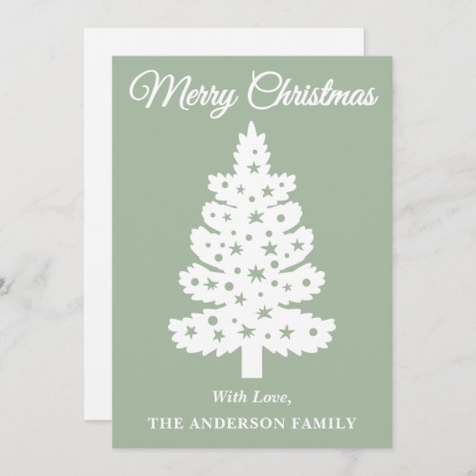 Sage Green handgeschreven script kerstboom Feestdagenkaart (Voorkant / Achterkant)