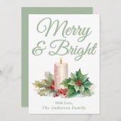 Sage Green Handgeschreven Script Merry & Bright Feestdagenkaart (Voorkant / Achterkant)