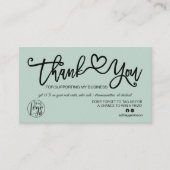 Sage green hart foto logo orde bedankt visitekaartje (Voorkant)