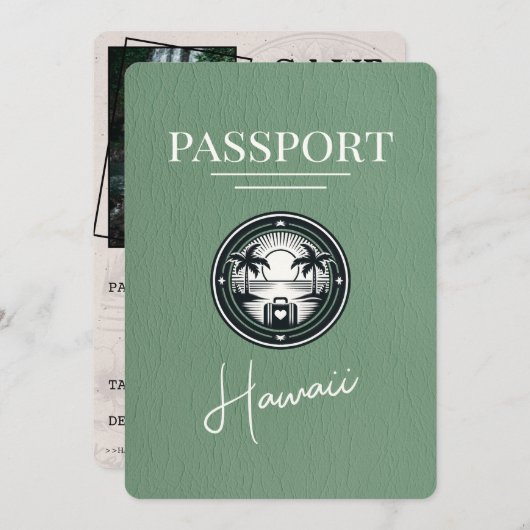 Sage Green Hawaii Passport Bewaar de datum Save The Date (Voorkant / Achterkant)