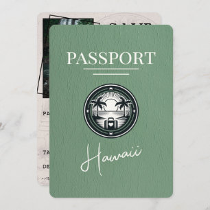 Sage Green Hawaii Passport Bewaar de datum Save The Date