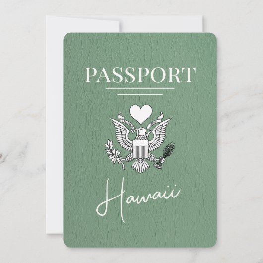 Sage Green Hawaii Passport Huwelijksuitnodiging Kaart (Achterkant)