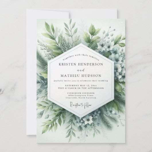 Sage Green Hazy Botanical Wedding Kaart (Voorkant)