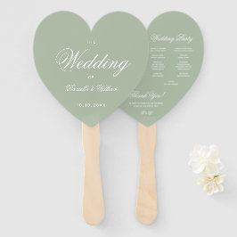 Sage Green Heart Elegant Script Wedding Programme  Handwaaier