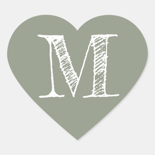 Sage Green Heart Minimalist Monogram Initial Hart Sticker (Voorkant)