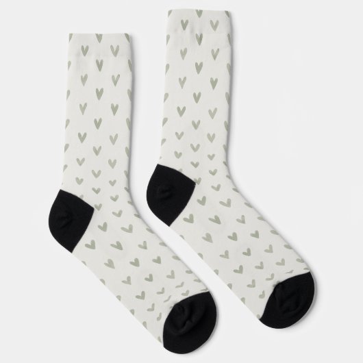 Sage Green Heart Pattern Socks Sokken (Rechts)