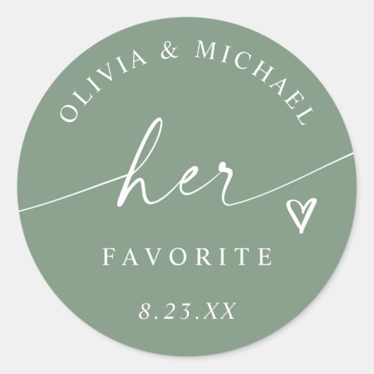 Sage Green Her Favorite Script Wedding Treat Bag Ronde Sticker (Voorkant)