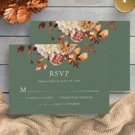 Sage Green Herfst Copper Floral Wedding RSVP Kaart