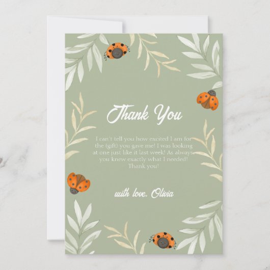 Sage Green Herfst Ladybug Greenery Baby shower Bedankkaart (Voorkant)