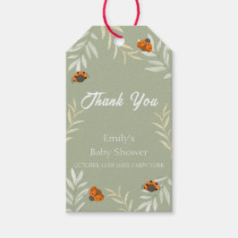 Sage Green Herfst Ladybug Greenery Baby shower Cadeaulabel