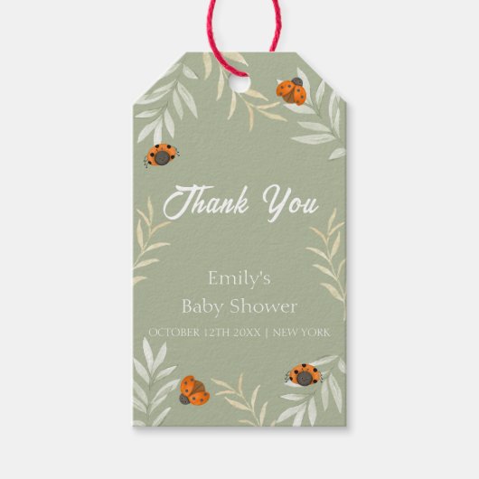 Sage Green Herfst Ladybug Greenery Baby shower Cadeaulabel (Voorkant)